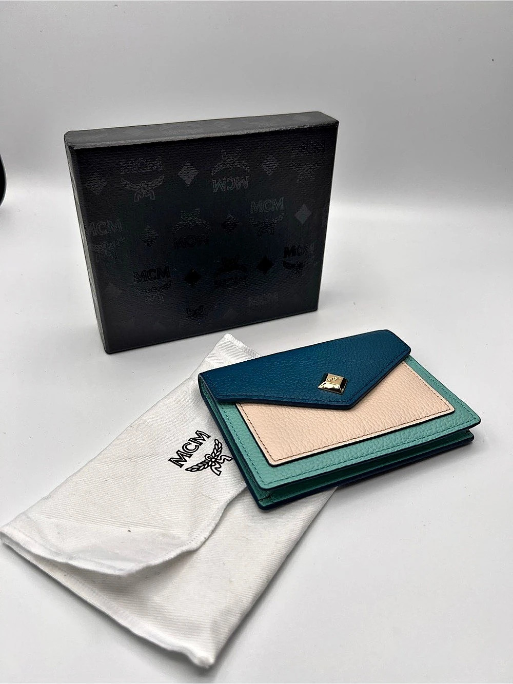 MCM Color Block Wallet in Blue & Green
